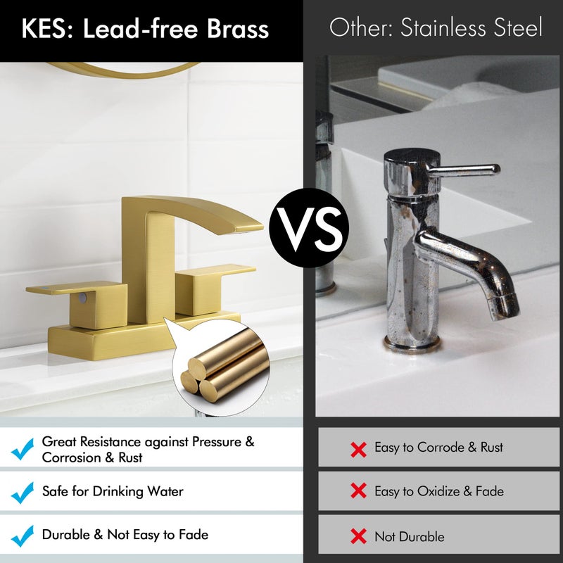 KES Brushed Gold Bathroom Faucet Two Handles 3 Hole 4 Inches Centerset Modern Vanity Brass Faucet, L4101LF-BZ - Image 5